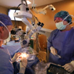 Two surgeons in a room with one operating on the other.