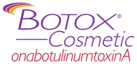 A purple and red logo for botox & cosmetics.