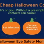 A banner of halloween eye safety month with pumpkins on it